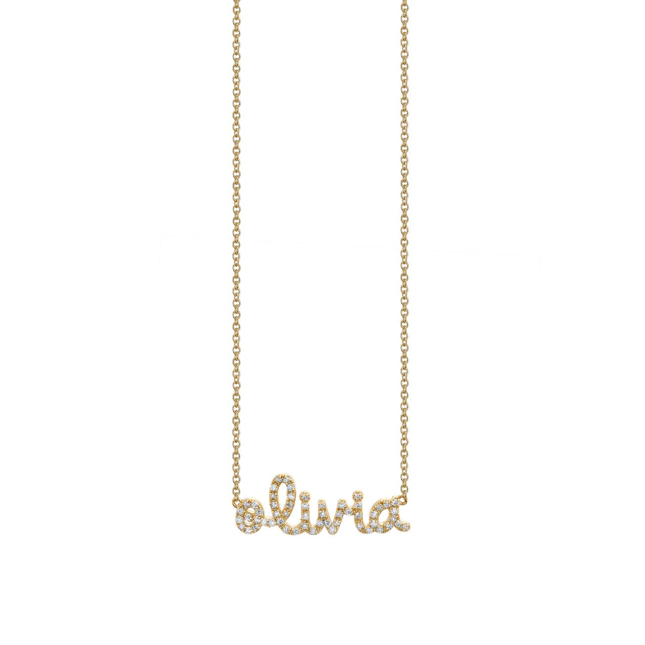 Handmade 3D Nameplate Necklace with Diamond Beading (Order Any Name) -  Yellow Gold, White Gold or Rose Gold