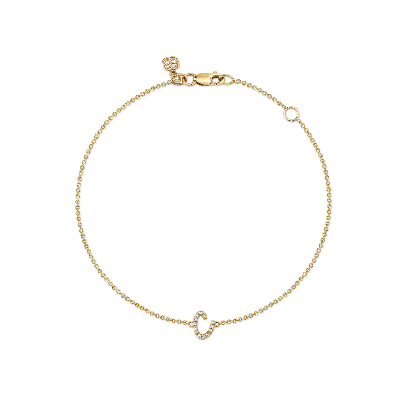 Yellow Gold Letter Single Micro Pave Bracelet (Diamond Initial Fashion  Bracelet u (14k) (6+1))