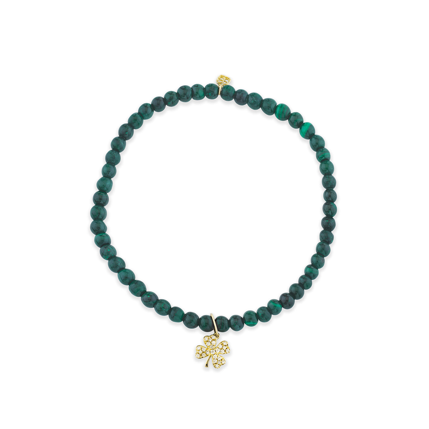 14K Yellow Gold Malachite Four Leaf Clover Necklace, Irish Lucky Charm