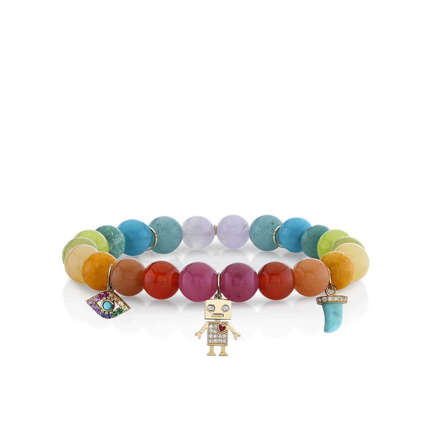 Sydney Evan Rainbow Jade Bracelet with Small Ladybug Charm