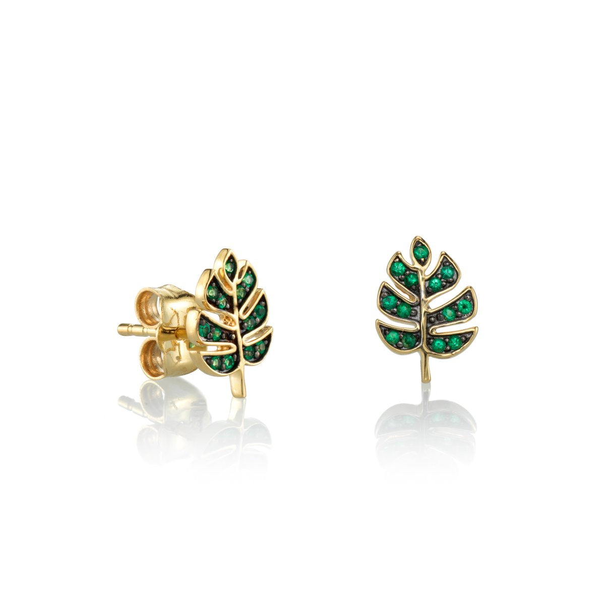 Sydney Evan | Shop Sydney Evan 14K Gold & Emerald Tiny Monstera Leaf Stud Pair