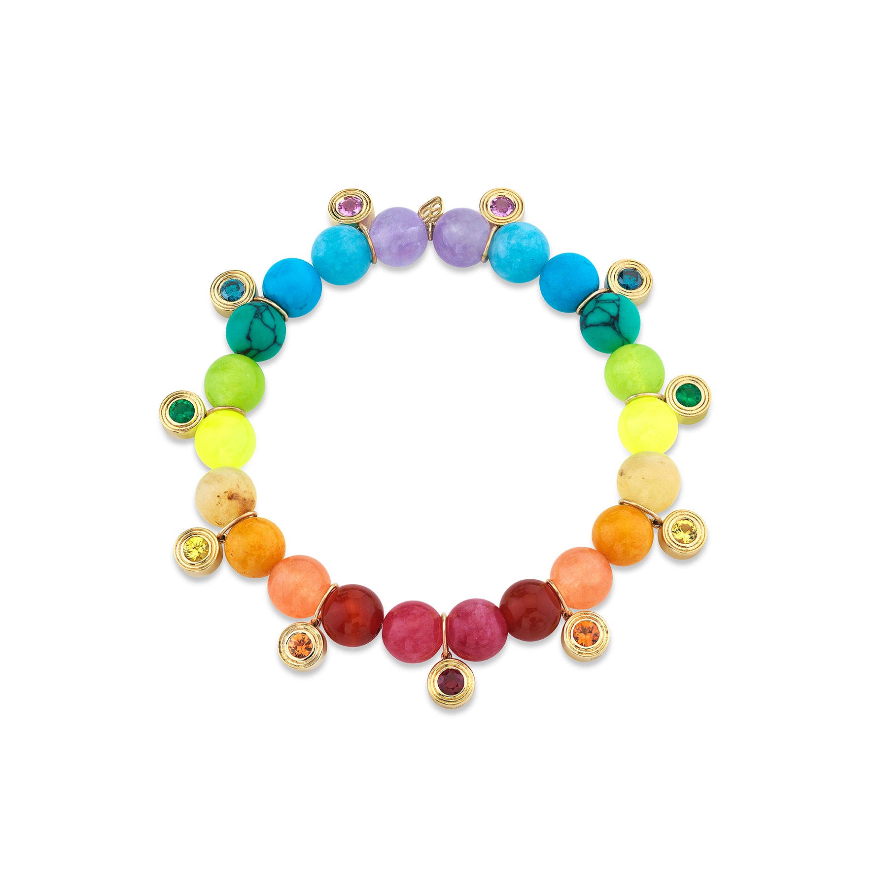 Sydney Evan Rainbow Jade Bracelet with Small Ladybug Charm