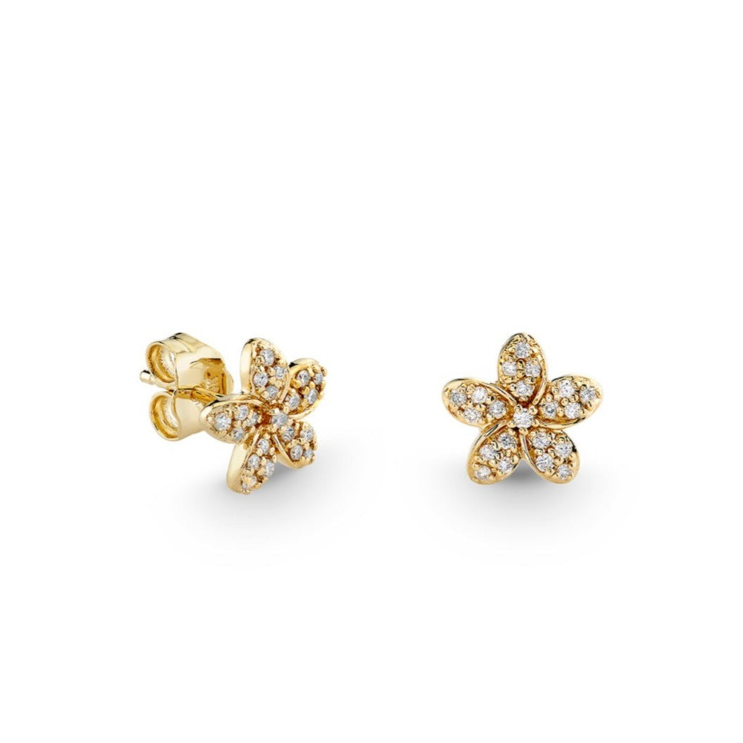 Magnolia Collection Diamond Flower Earrings, 14K White Gold