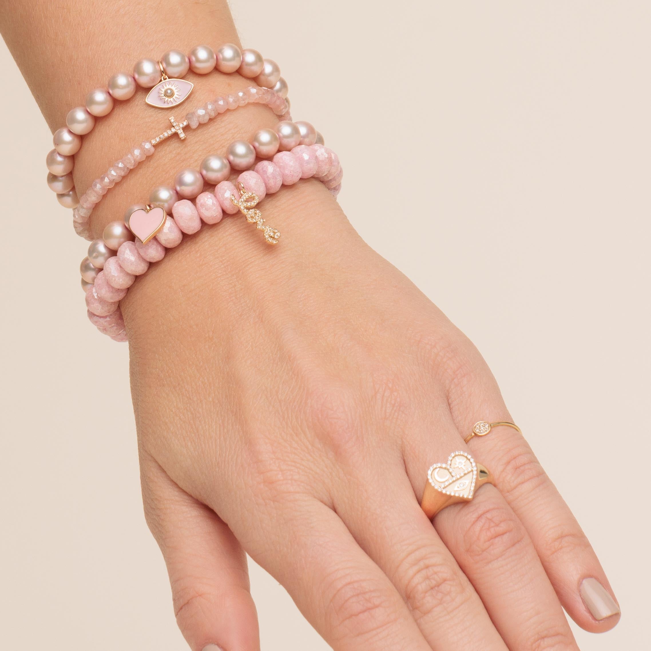 14k Rose Gold Over Silver Lab-Created Pink Opal Heart Bracelet