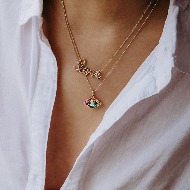 Sydney Evan 14K Gold Rainbow Zircon Necklace