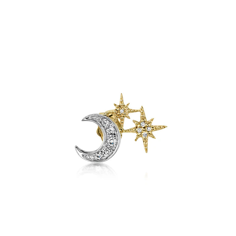 Gold & Diamond Moon and Starburst Stud - Sydney Evan Fine Jewelry