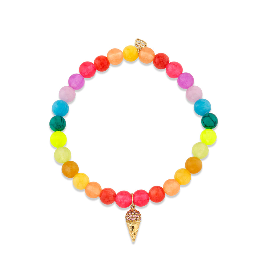 Gold & Sapphire Ice Cream Cone on Rainbow Jade - Sydney Evan Fine Jewelry