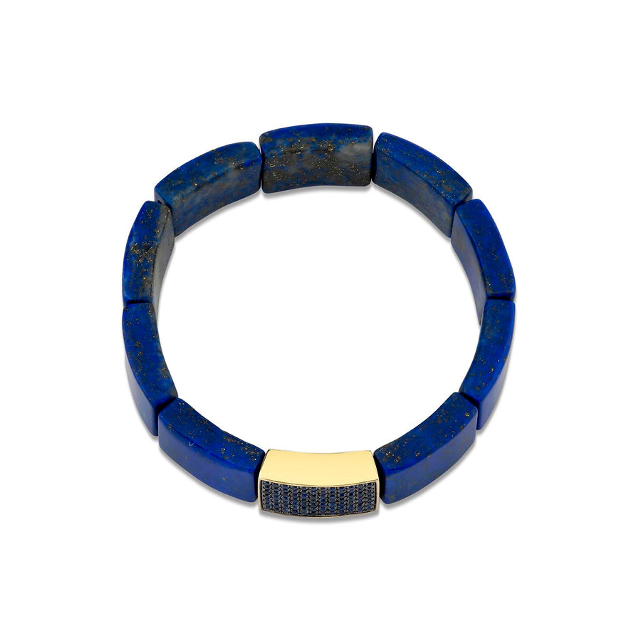 Gold & Sapphire Small Rectangle Spacer On Lapis - Sydney Evan Fine Jewelry