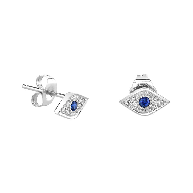 Gold & Diamond Mini Evil Eye with Sapphire Stud - Sydney Evan Fine Jewelry