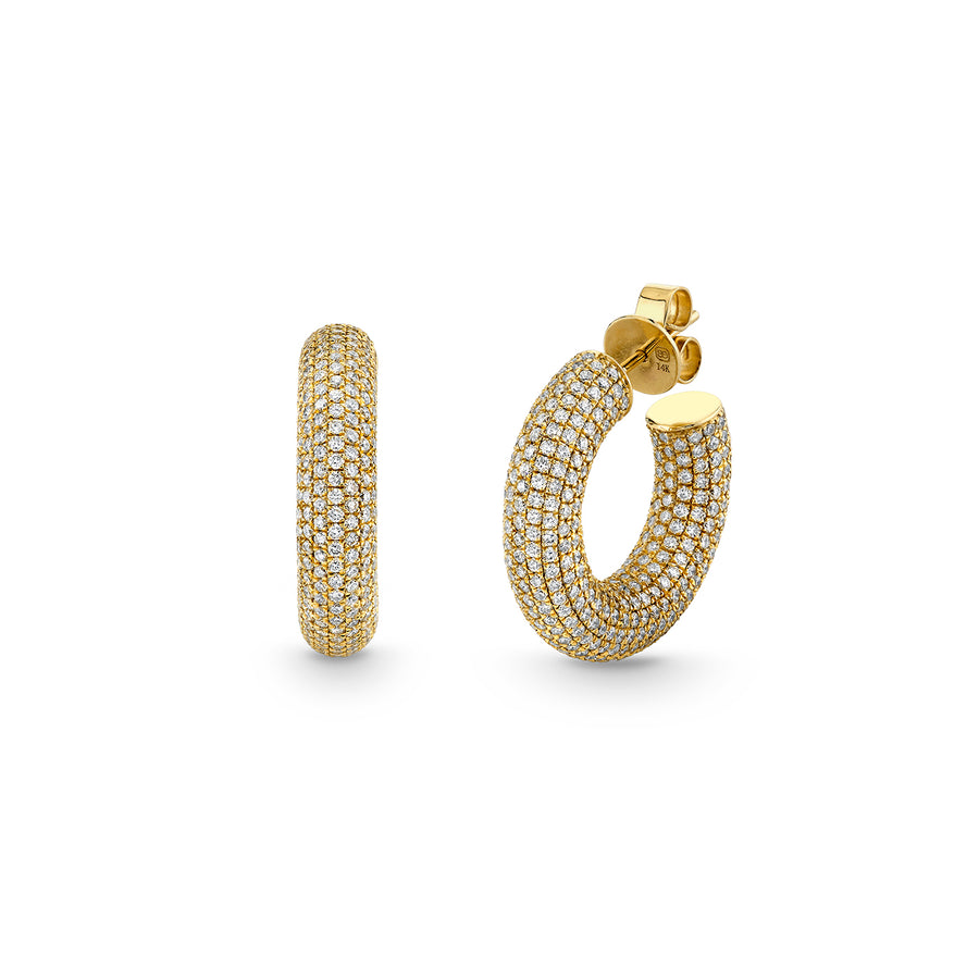 Gold & Pave Diamond Puffy Hoops - Sydney Evan Fine Jewelry