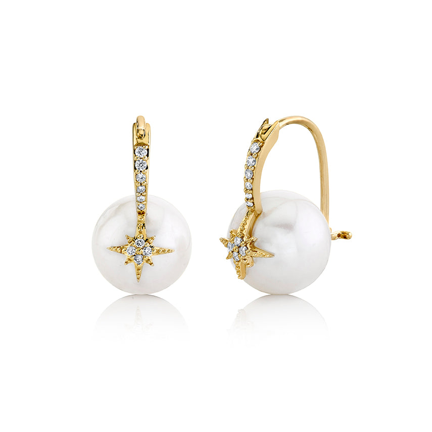 Gold & Diamond Starburst Pearl Bead Earrings - Sydney Evan Fine Jewelry