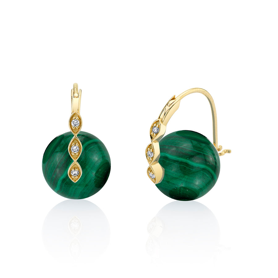 Gold & Diamond Marquise Eye Malachite Earrings - Sydney Evan Fine Jewelry