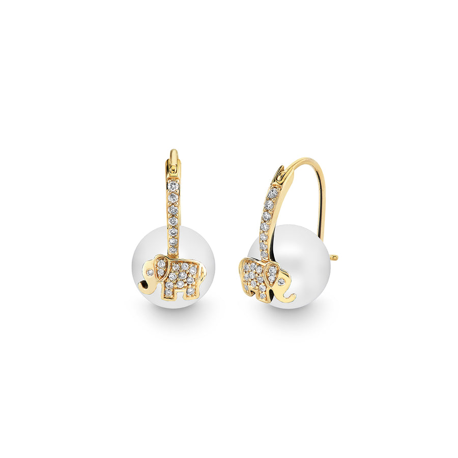 Gold & Diamond Elephant Pearl Earrings - Sydney Evan Fine Jewelry