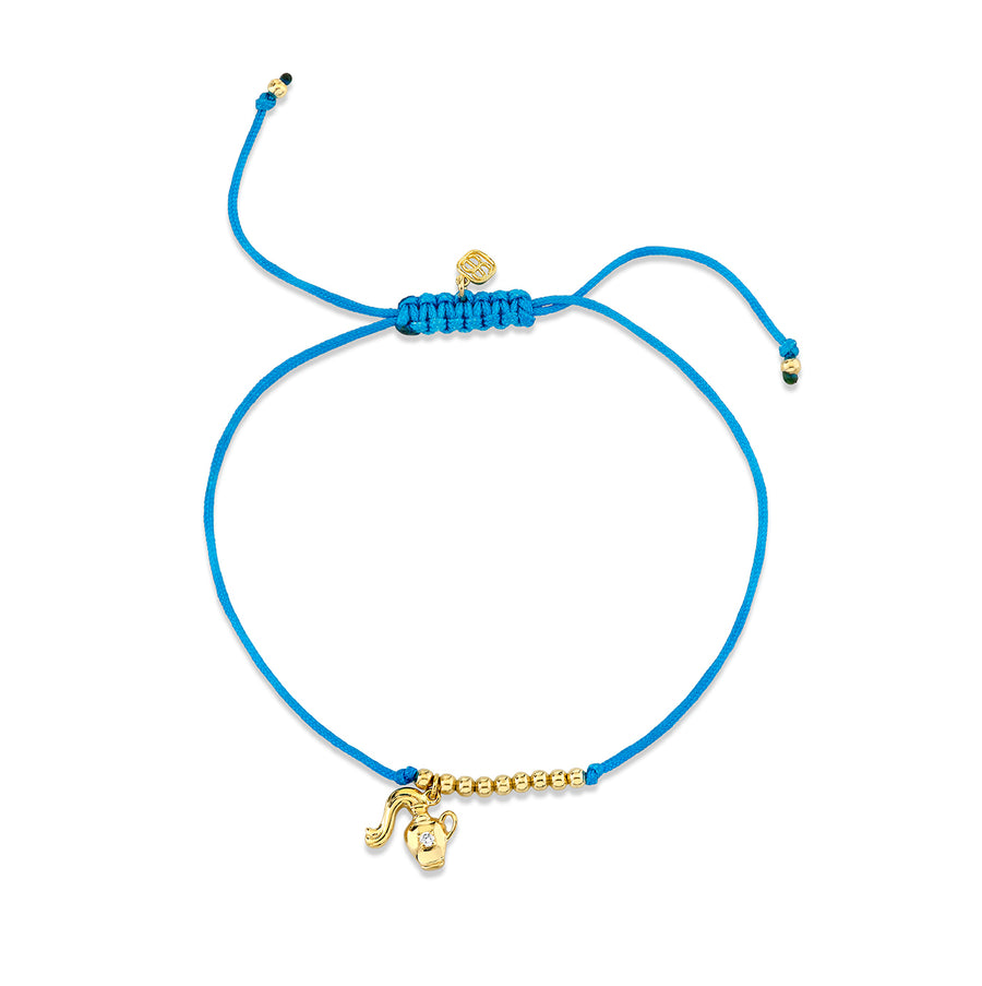 Gold & Diamond Tiny Aquarius Zodiac Cord Bracelet - Sydney Evan Fine Jewelry