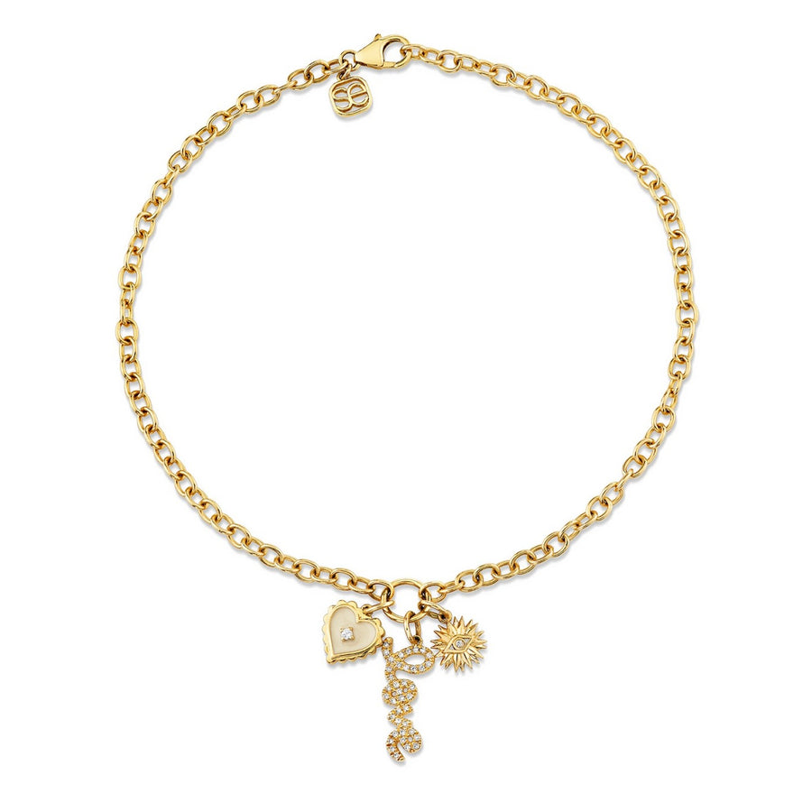 Gold & Diamond Love & Protection Anklet - Sydney Evan Fine Jewelry