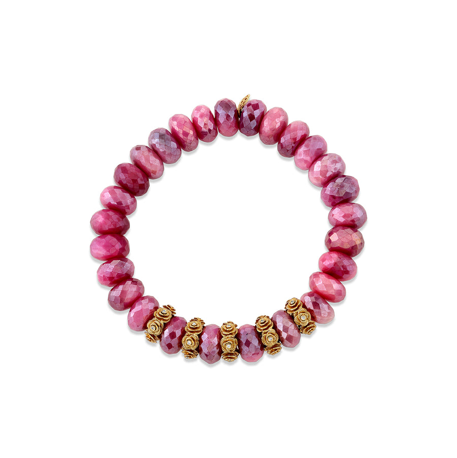 Gold & Diamond Multi-Rondelle Rose Moonstone Bracelet - Sydney Evan Fine Jewelry