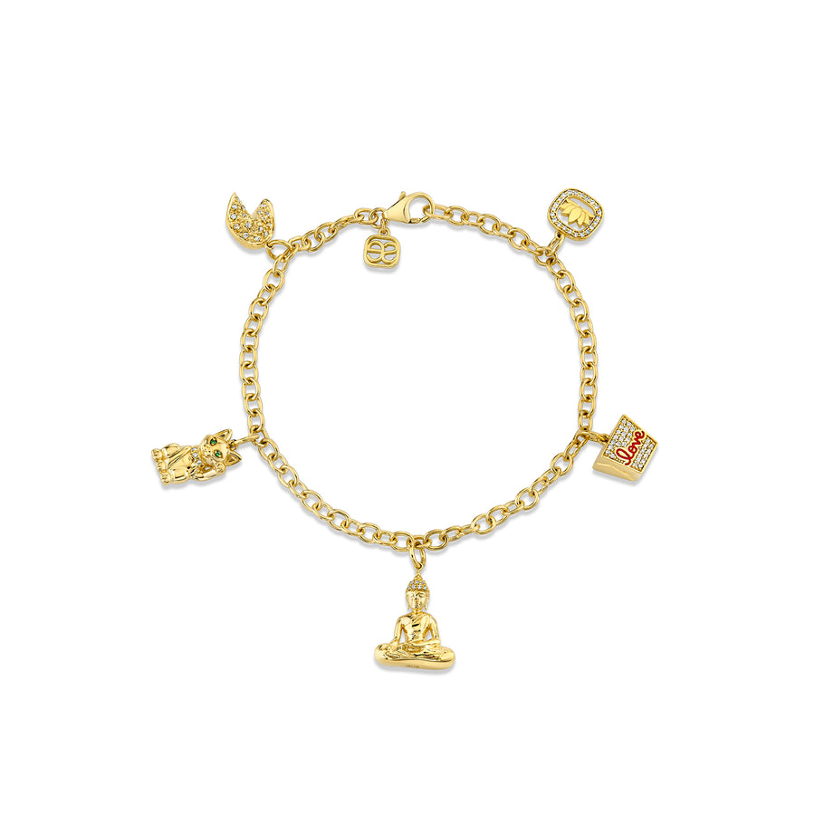 Gold, Diamond & Emerald Multi Charm Joy Luck Mr Chain Bracelet Combo - Sydney Evan Fine Jewelry