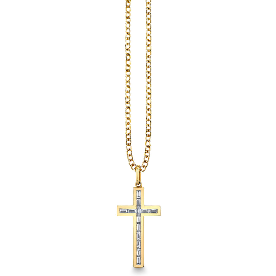 Gold & Diamond Channel Set Baguette Cross Charm - Sydney Evan Fine Jewelry