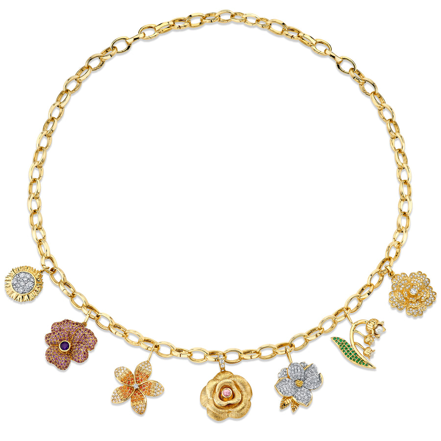Gold & Diamond Large Multi-Charm Floral Necklace - Sydney Evan Fine Jewelry