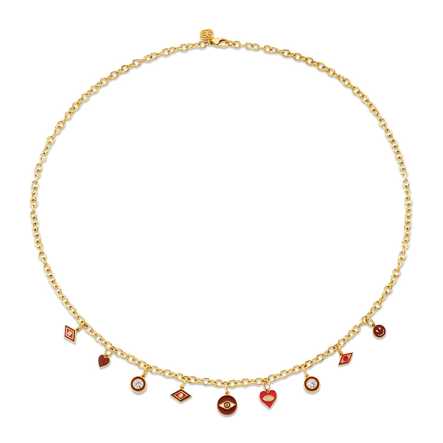 Gold & Diamond Crimson and Red Enamel Multi Charm Necklace - Sydney Evan Fine Jewelry