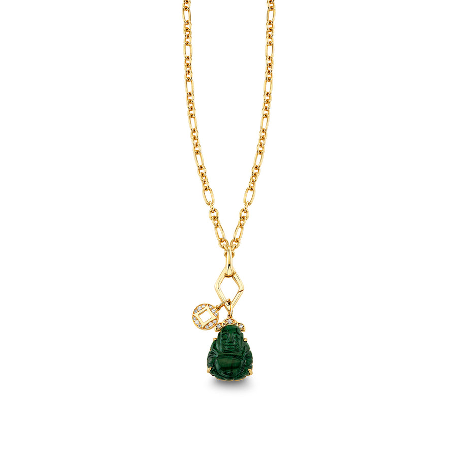 Gold & Diamond Carved Malachite Buddha and Lucky Coin Charm Necklace - Sydney Evan Fine Jewelry