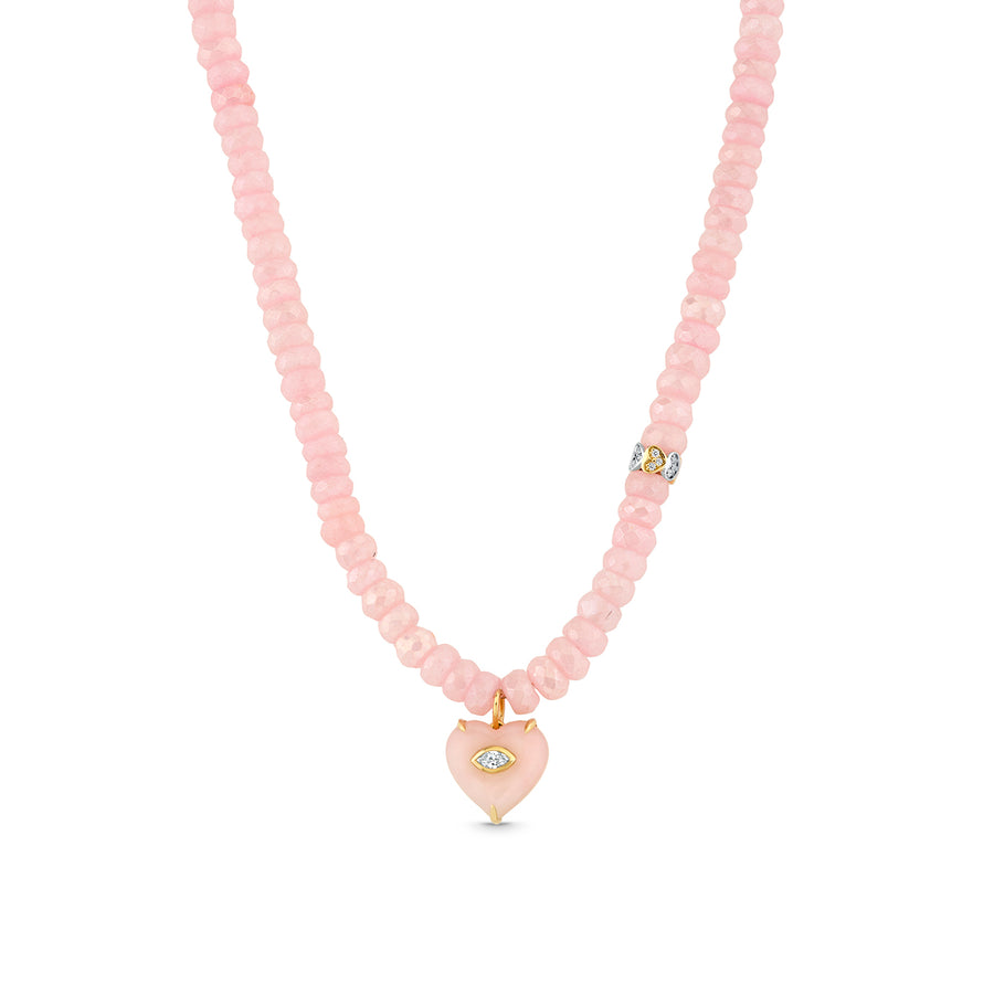 Gold, Diamond & Pink Opal Heart Beaded Necklace - Sydney Evan Fine Jewelry