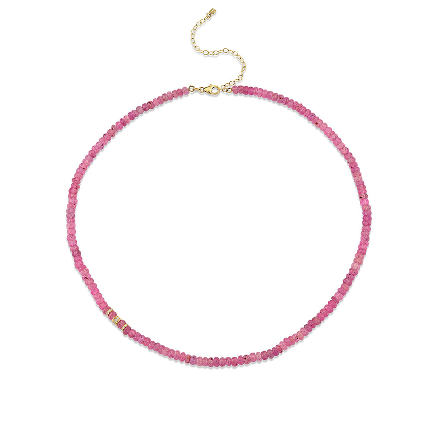 Gold & Diamond Pink Sapphire Faceted Rondelle Beaded Necklace - Sydney Evan Fine Jewelry