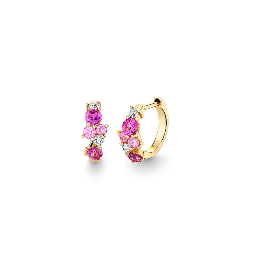 Gold & Diamond Pink Sapphire Cocktail Huggie Hoops - Sydney Evan Fine Jewelry
