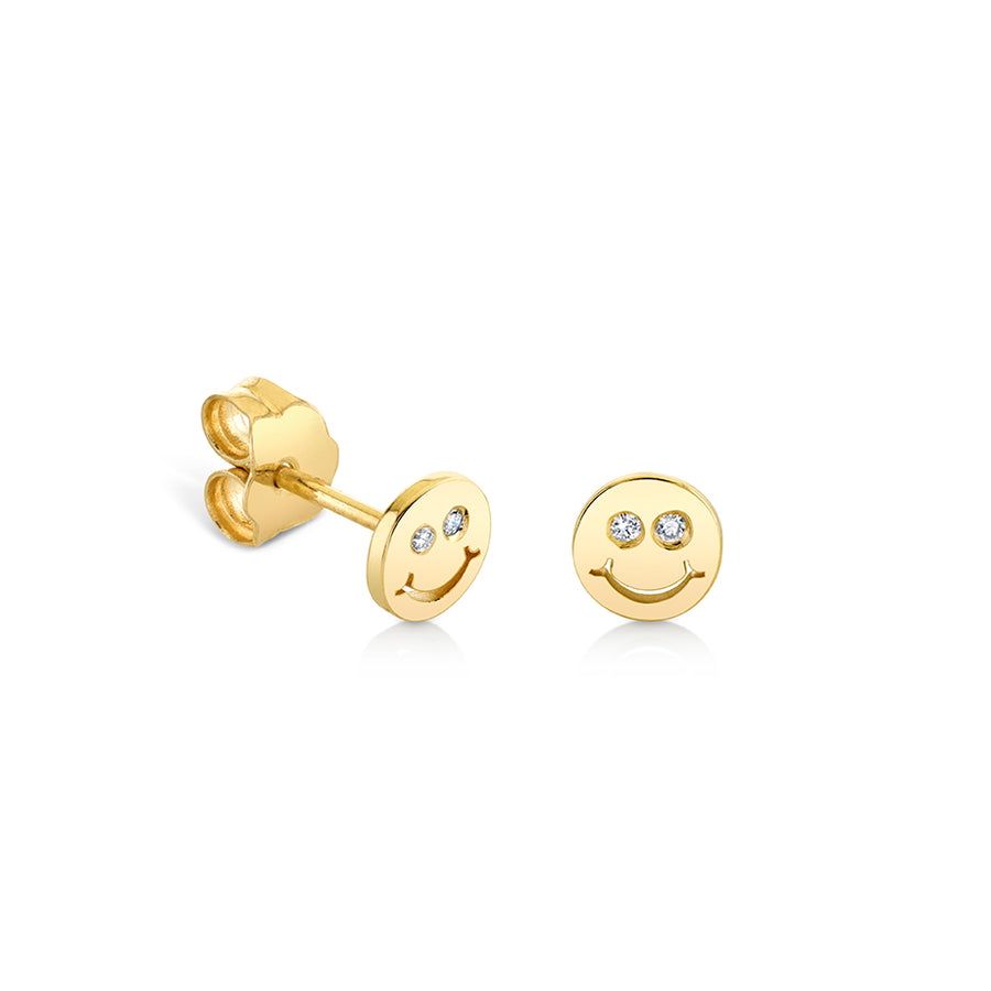 Kids Collection Gold & Diamond Tiny Happy Face Stud - Sydney Evan Fine Jewelry