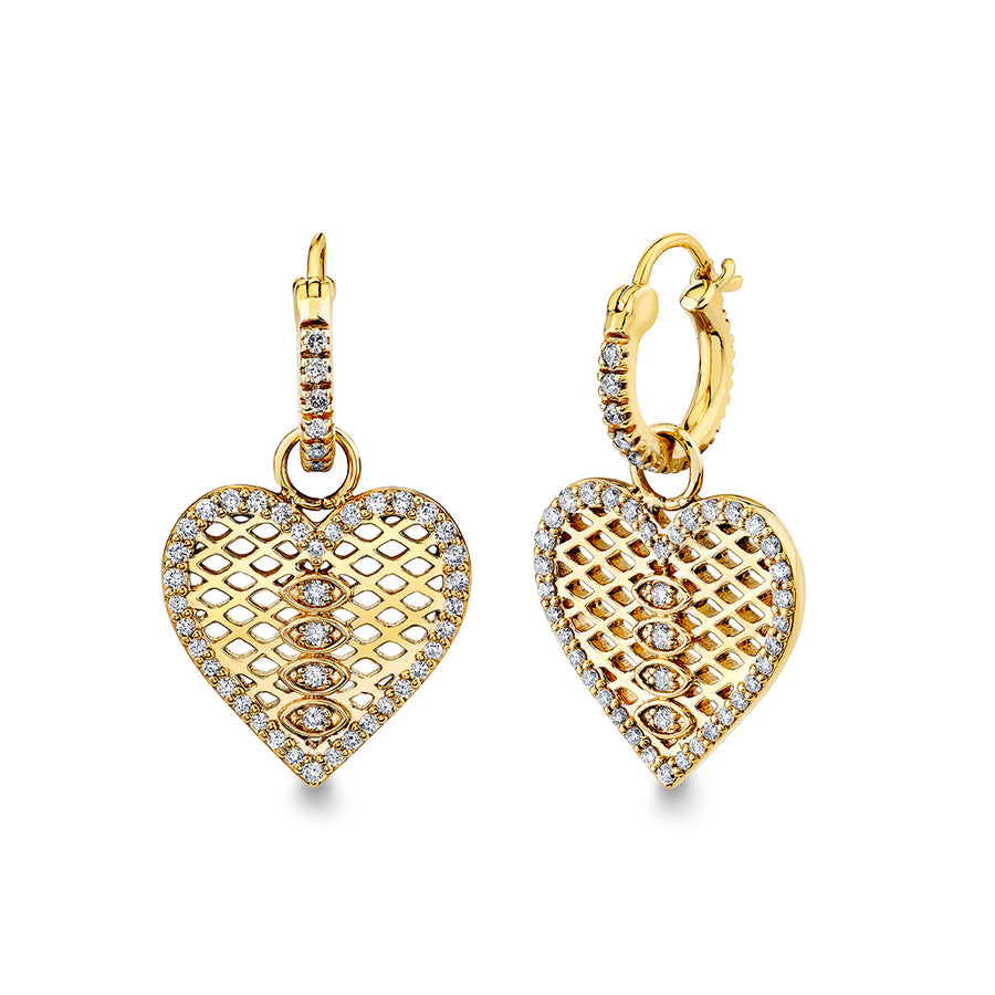 Gold & Diamond Fishnet Heart Hoops - Sydney Evan Fine Jewelry