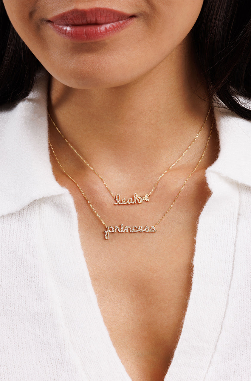 Gold & Diamond Princess Script Necklace - Sydney Evan Fine Jewelry