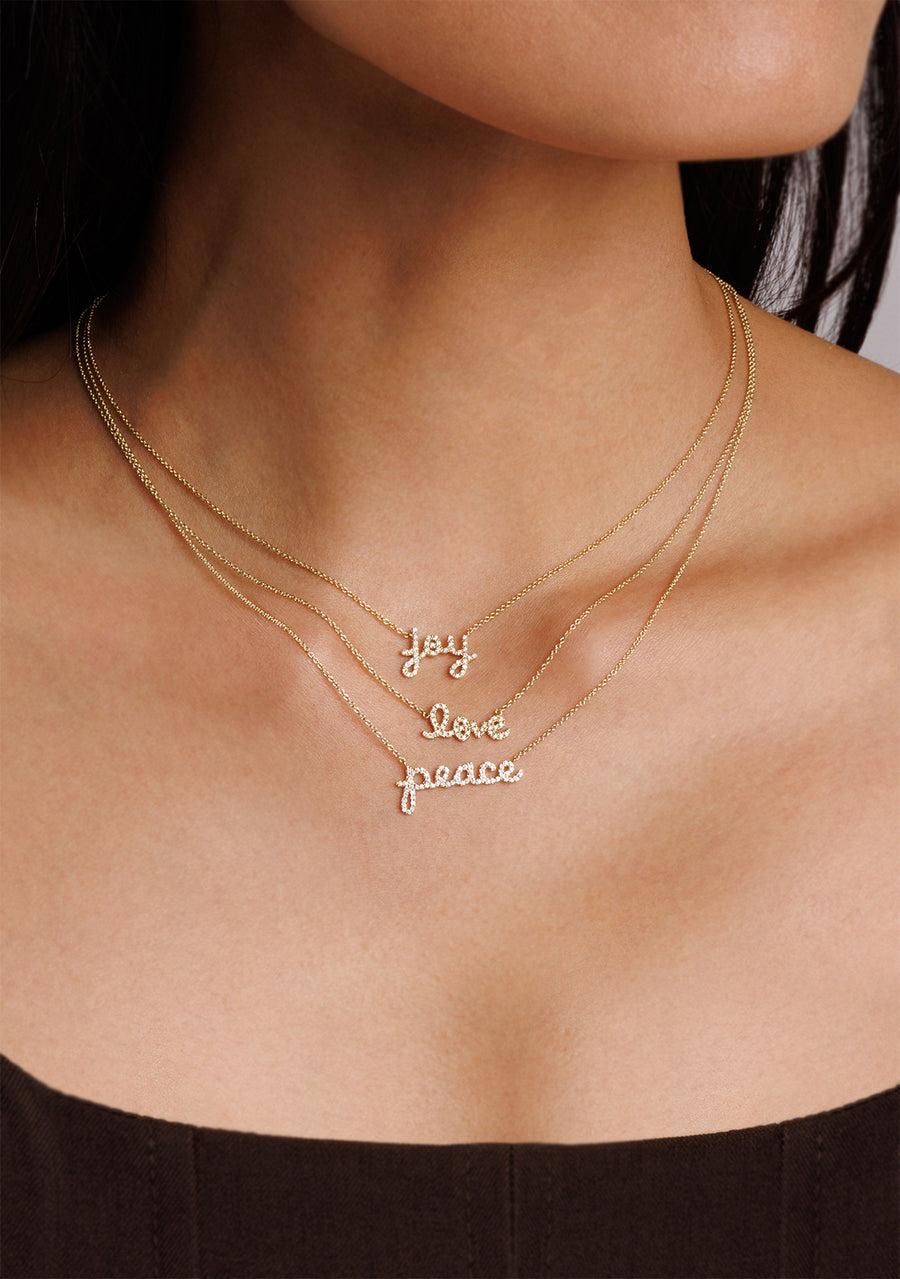 Gold & Diamond Small Peace Script Necklace - Sydney Evan Fine Jewelry