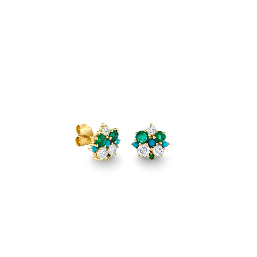 Gold & Diamond Tri Stone Cocktail Stud Earrings - Sydney Evan Fine Jewelry