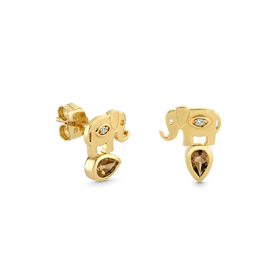 Gold & Diamond Elephant Pear Cut Quartz Stud - Sydney Evan Fine Jewelry