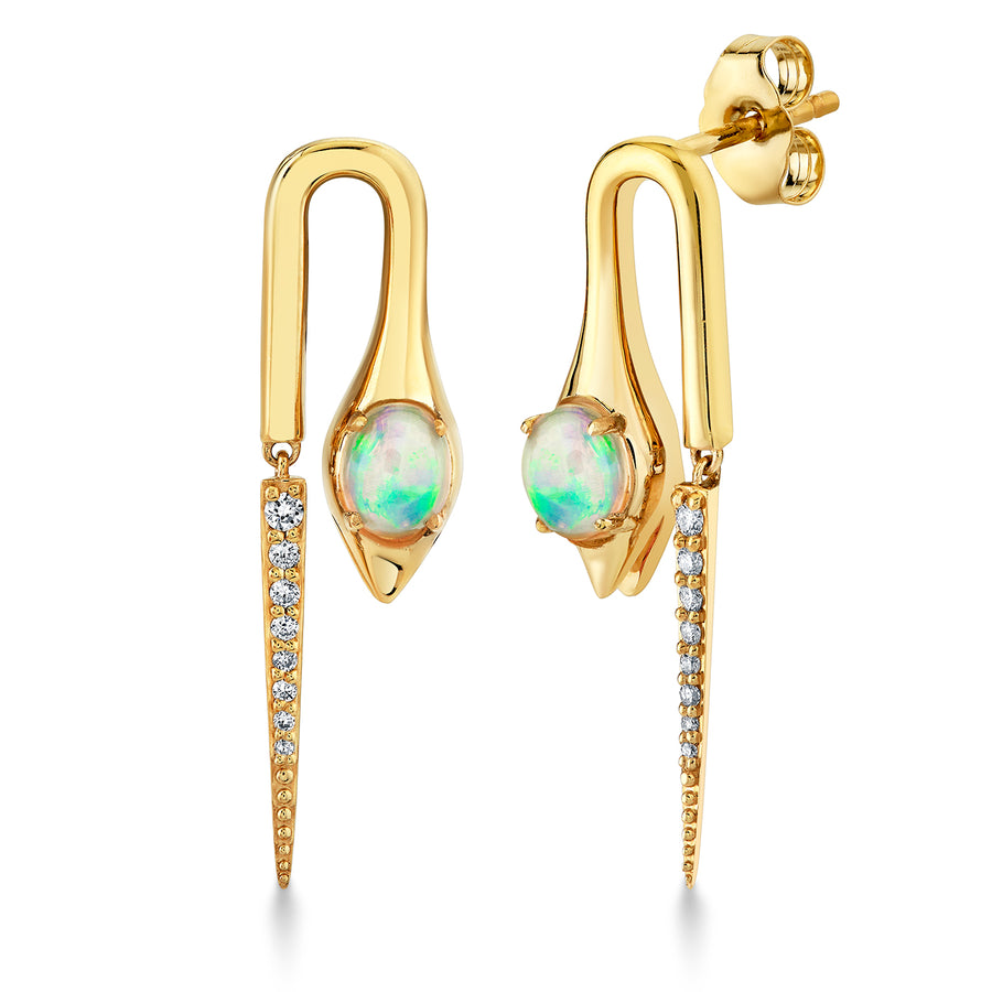 Gold, Diamond & Opal Hanging Snake Pike Earrings - Sydney Evan Fine Jewelry