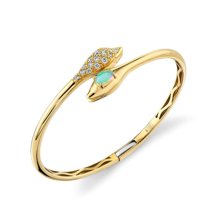 Gold, Diamond & Opal Pave Small Snake Hinge Bangle - Sydney Evan Fine Jewelry