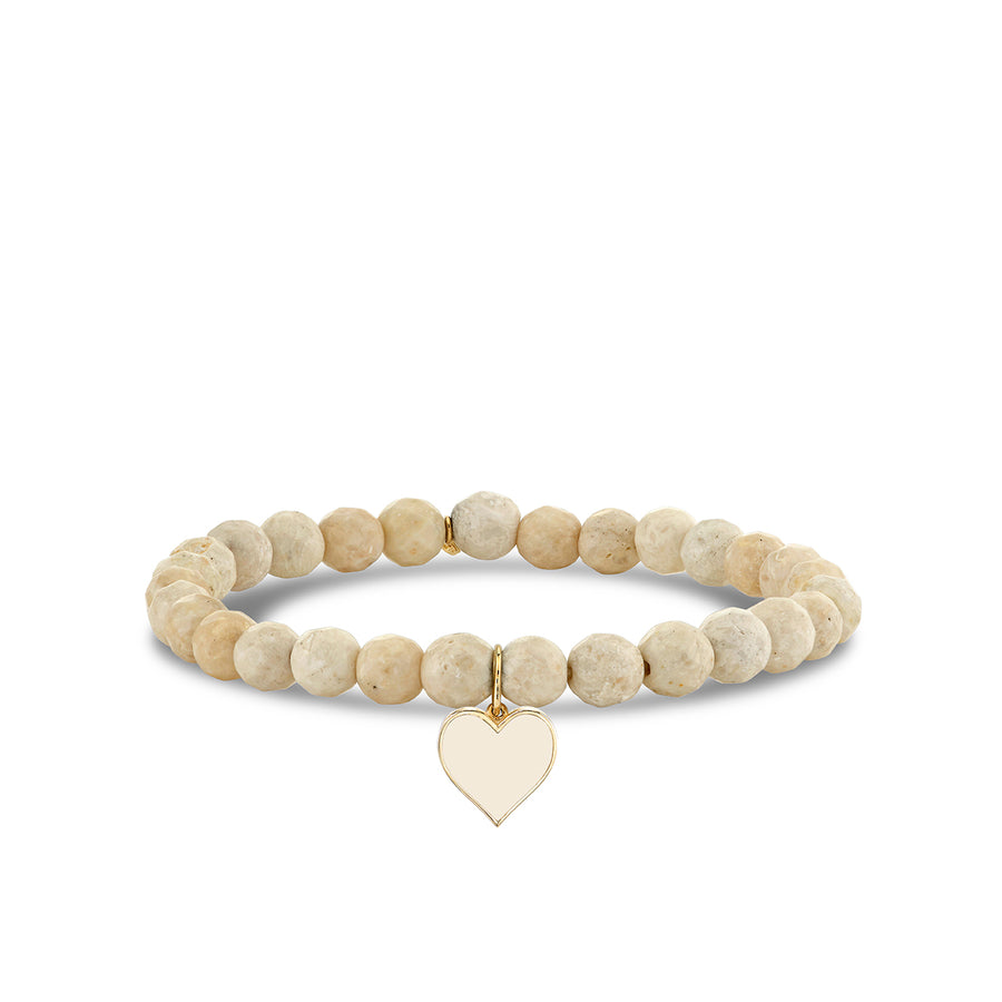 Gold & Enamel Heart on Cream Jasper - Sydney Evan Fine Jewelry