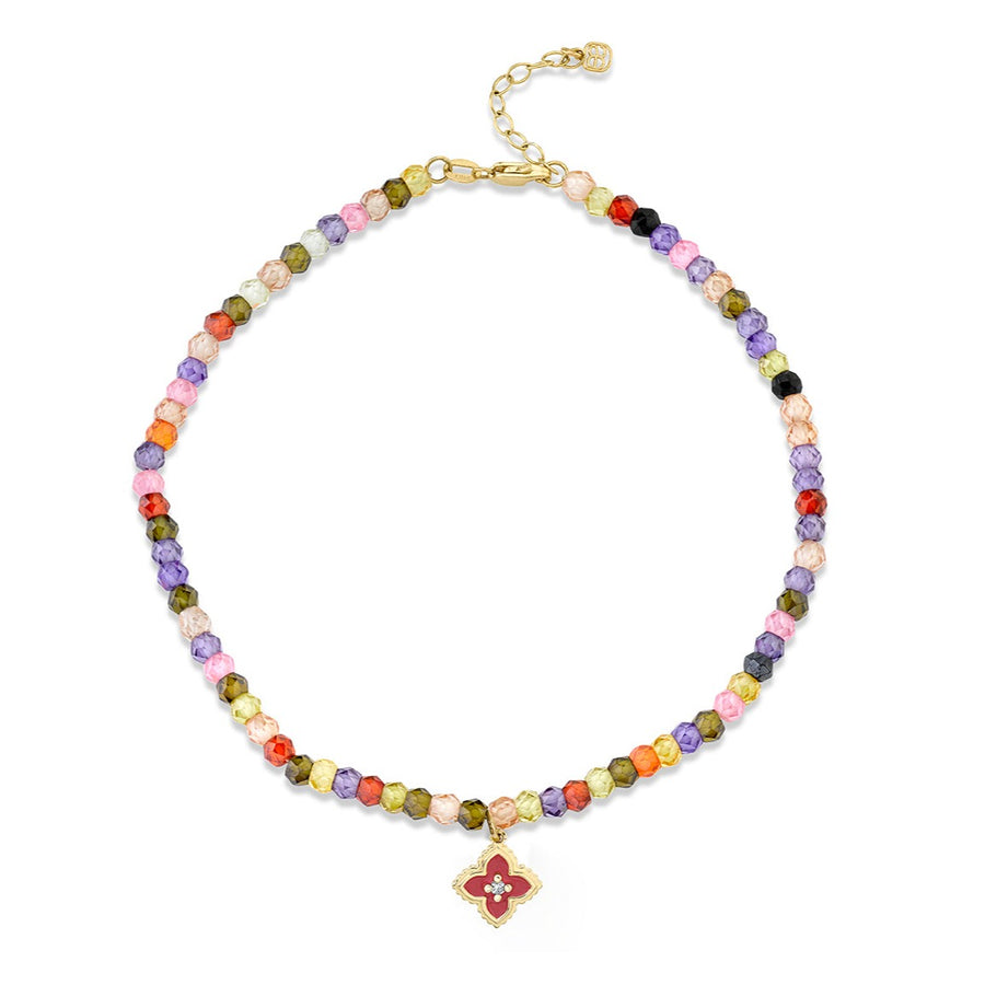 Gold & Diamond Mini Moroccan Flower Rainbow Zircon Anklet - Sydney Evan Fine Jewelry