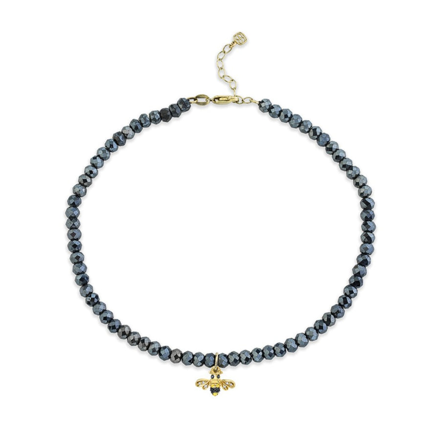 Gold & Diamond Tiny Bee Mystic Black Spinel Anklet - Sydney Evan Fine Jewelry