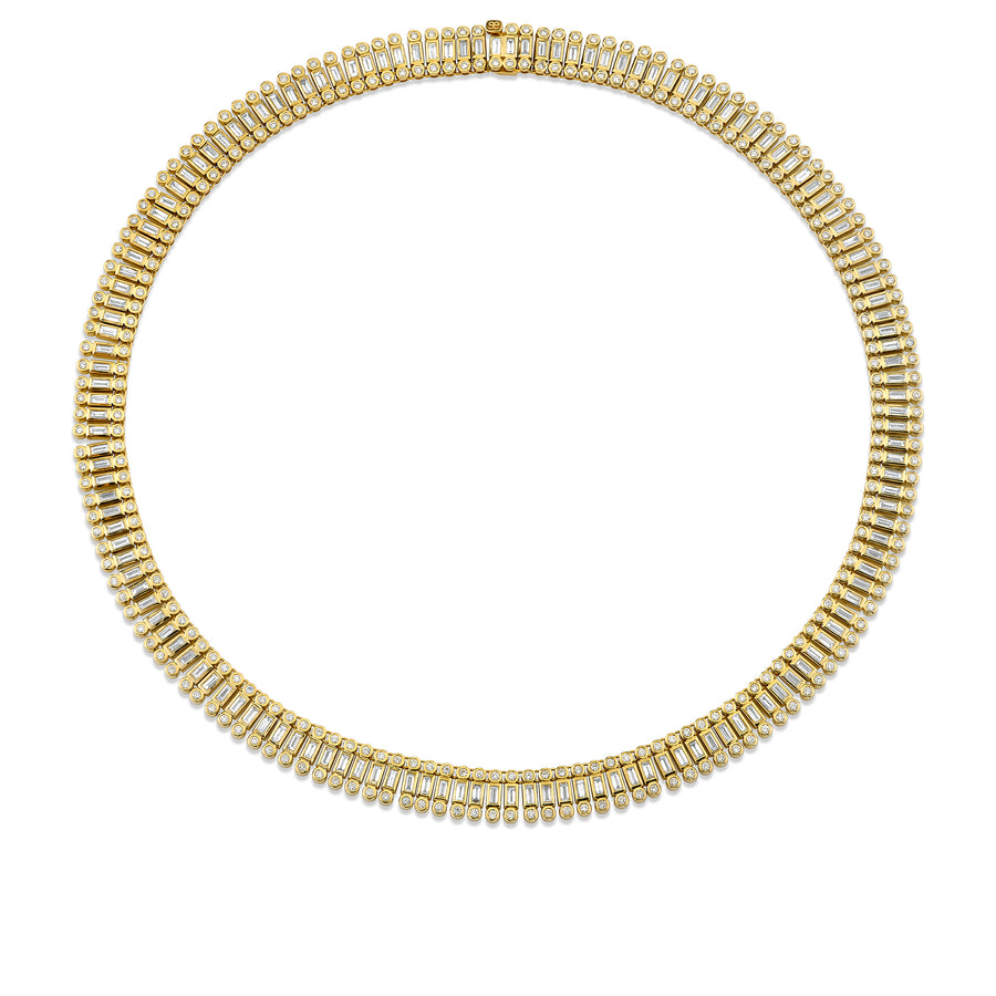 Gold & Diamond Stacked Baguette and Round Bezel Necklace - Sydney Evan Fine Jewelry