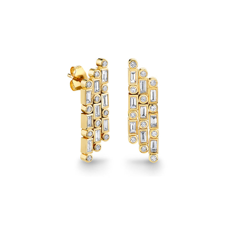 Gold & Diamond Short Baguette Waterfall Earrings - Sydney Evan Fine Jewelry