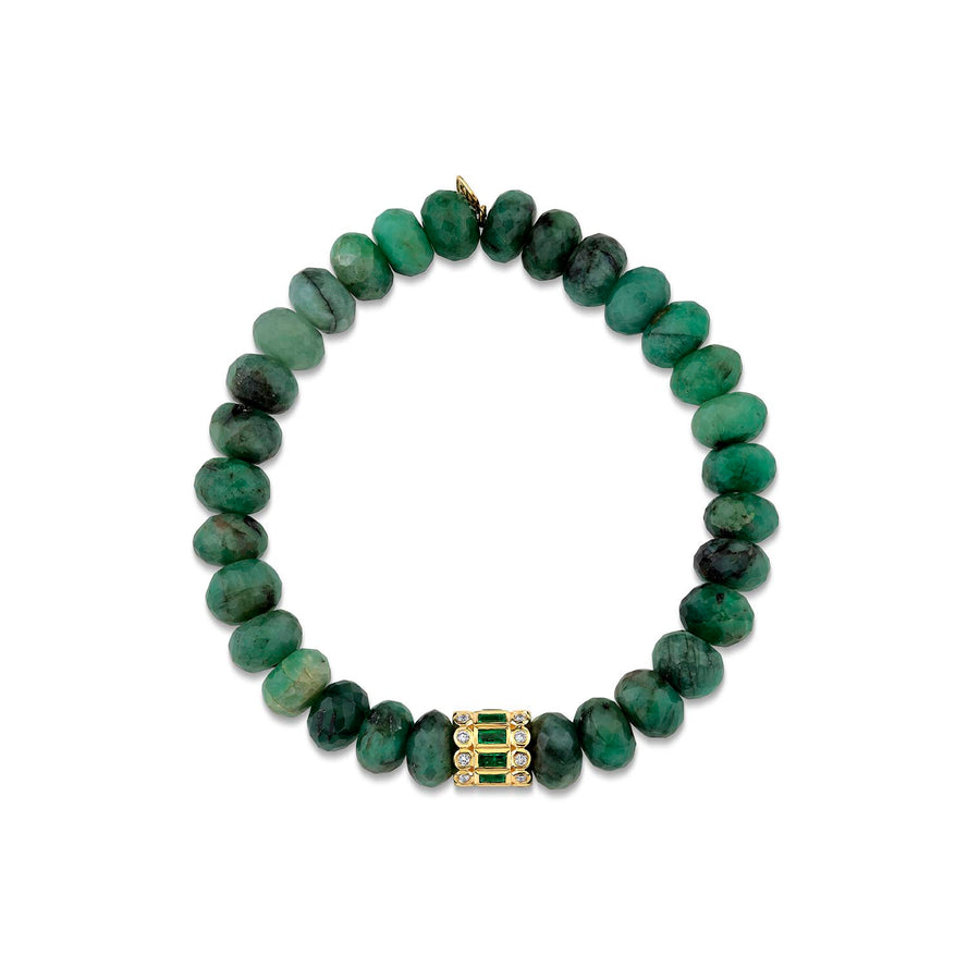 Gold & Emerald Stacked Baguette & Bezel Rondelle on Emerald - Sydney Evan Fine Jewelry