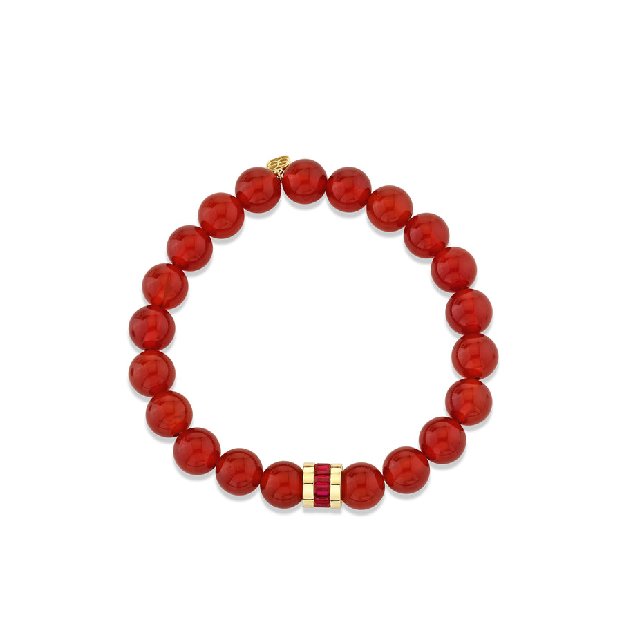 Gold & Ruby Baguette Rondelle on Carnelian - Sydney Evan Fine Jewelry