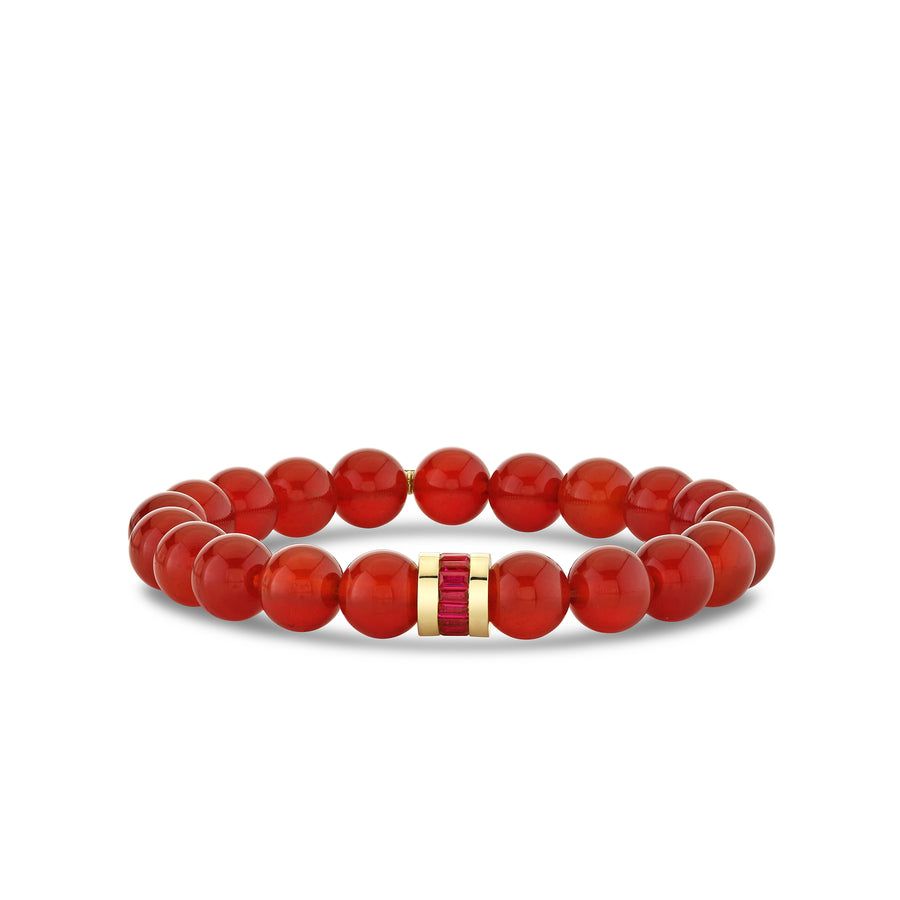 Gold & Ruby Baguette Rondelle on Carnelian - Sydney Evan Fine Jewelry