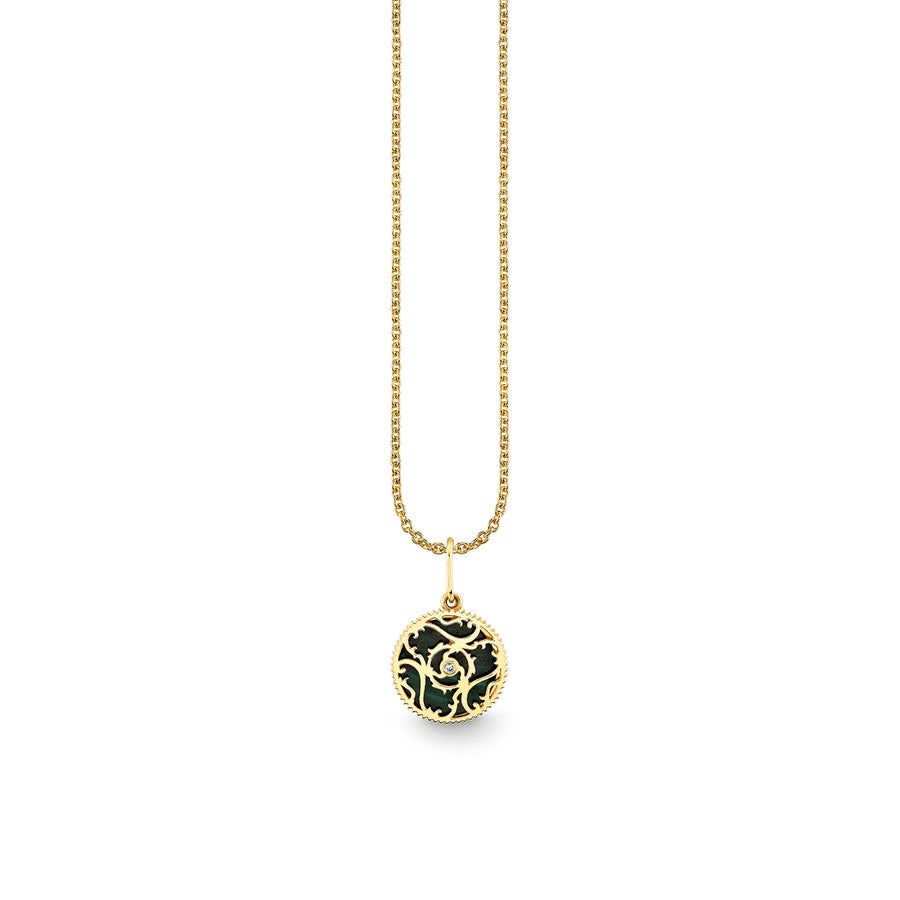 Gold, Diamond & Malachite Wicked Gear Stone Inlay Double Pendant - Sydney Evan Fine Jewelry