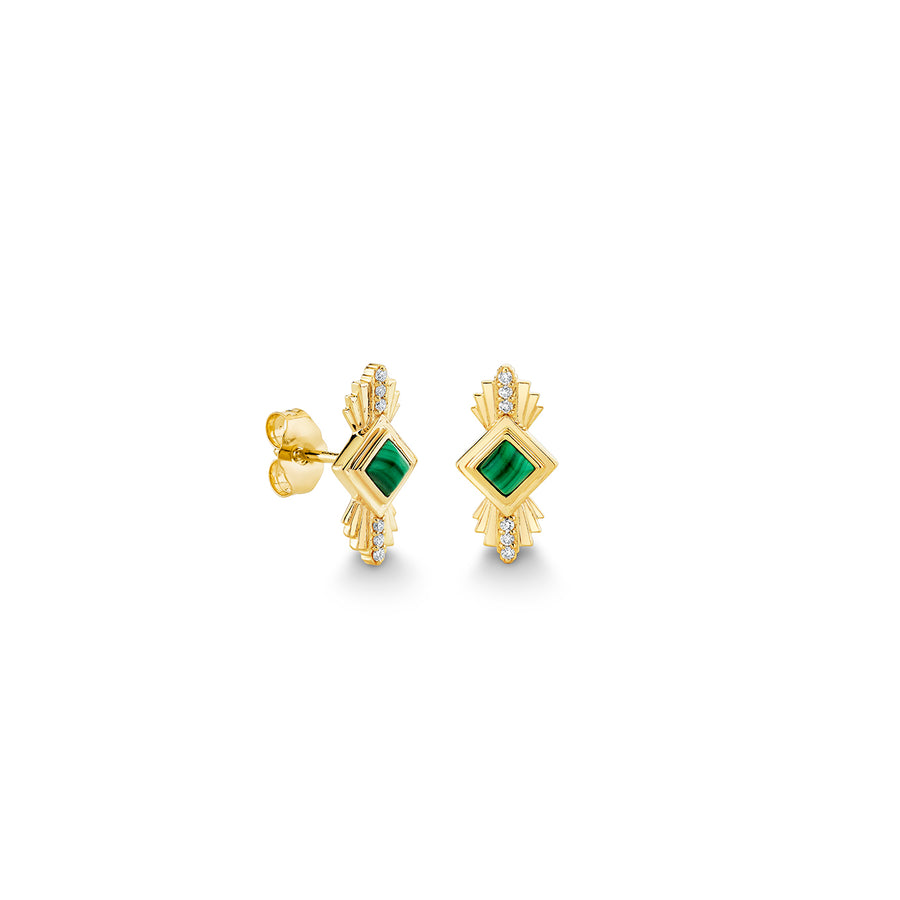 Gold, Diamond & Emerald Wicked Art Deco Stud - Sydney Evan Fine Jewelry