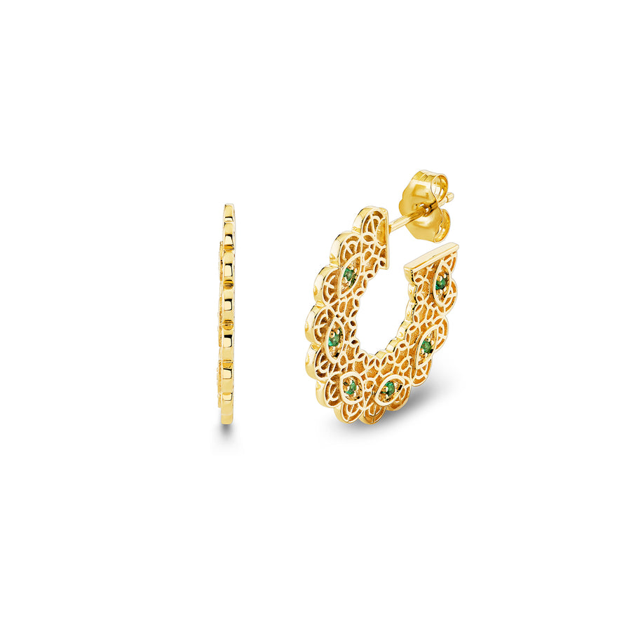 Gold & Emerald Wicked Filigree Hoops - Sydney Evan Fine Jewelry