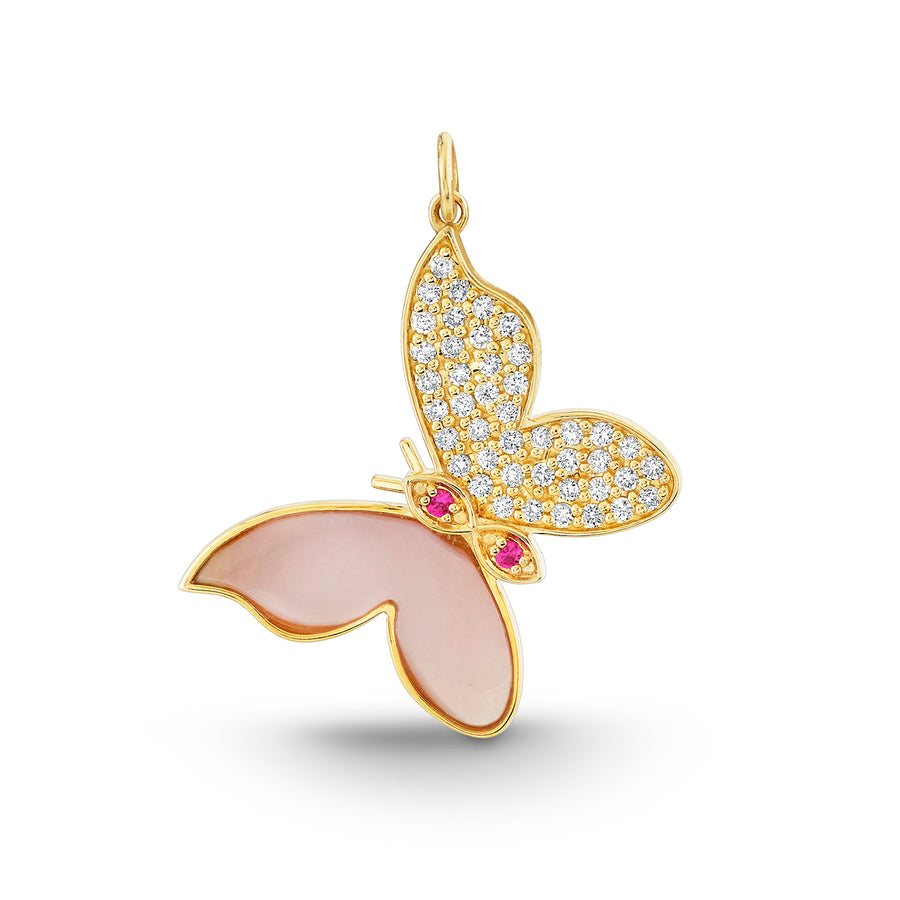 Gold, Diamond, Mother of Pearl & Pink Sapphire Wicked Glinda Tone Inlay Pave Butterfly Charm - Sydney Evan Fine Jewelry