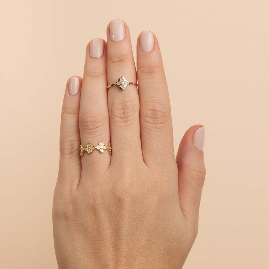 Gold & Diamond Satin Moroccan Flower Eternity Ring - Sydney Evan Fine Jewelry