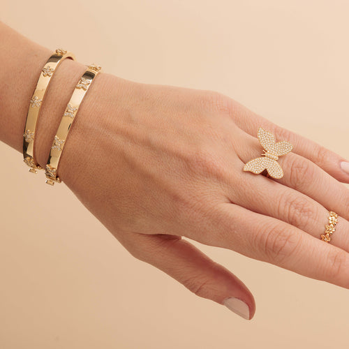 Gold & Diamond Butterfly Bangle